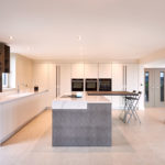 Barn with modern kitchen with marble top and porcelain tiles